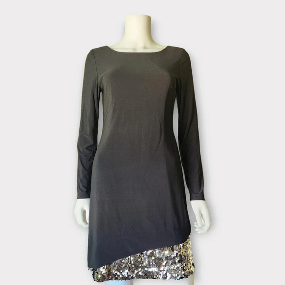 Betsy & Adam Womens Mini Cocktail Dress Size 6 Reversible Sequins Long Sleeve - Picture 2 of 11